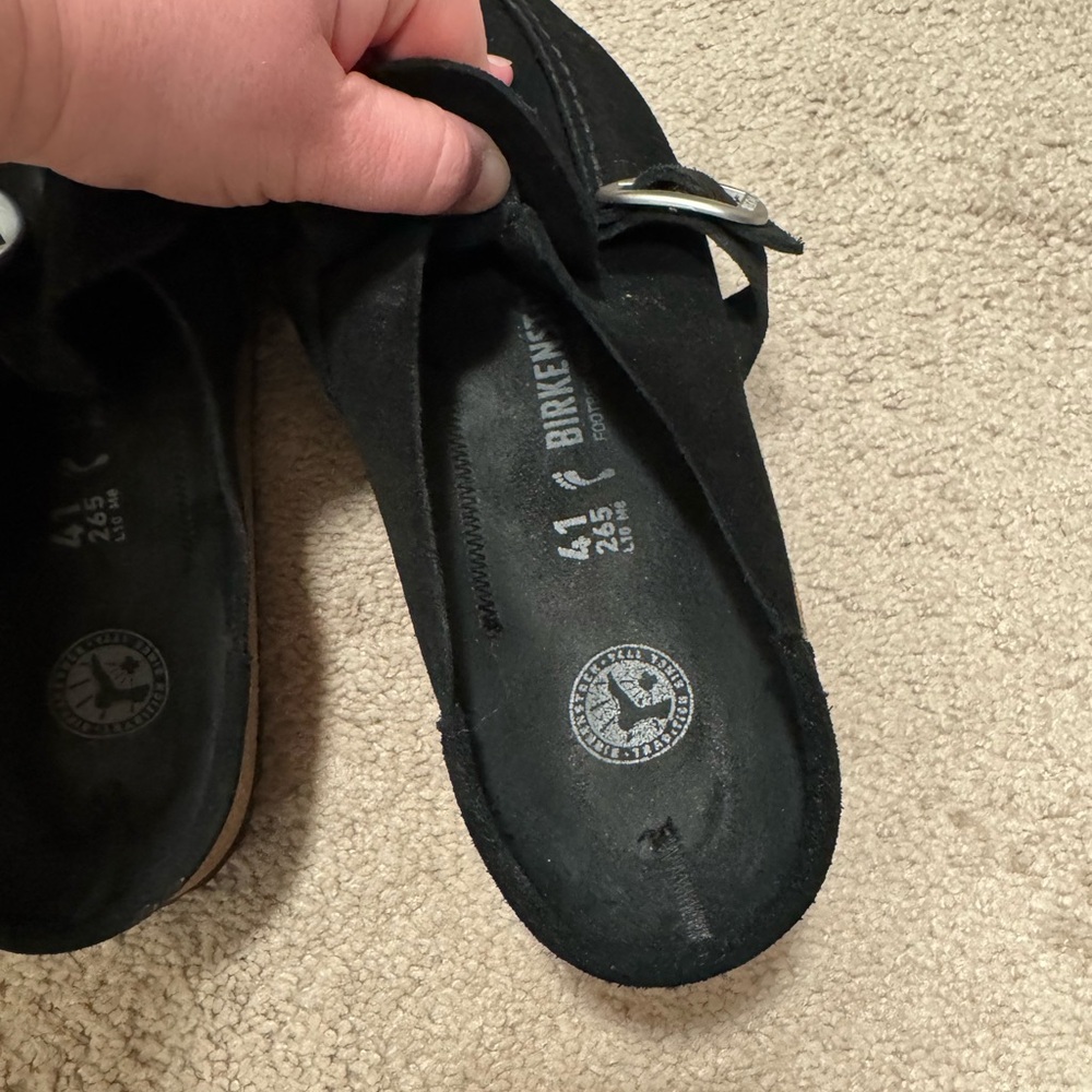 Birkenstock Black Suede Mules with Silver Buckle - Picture 2 of 6